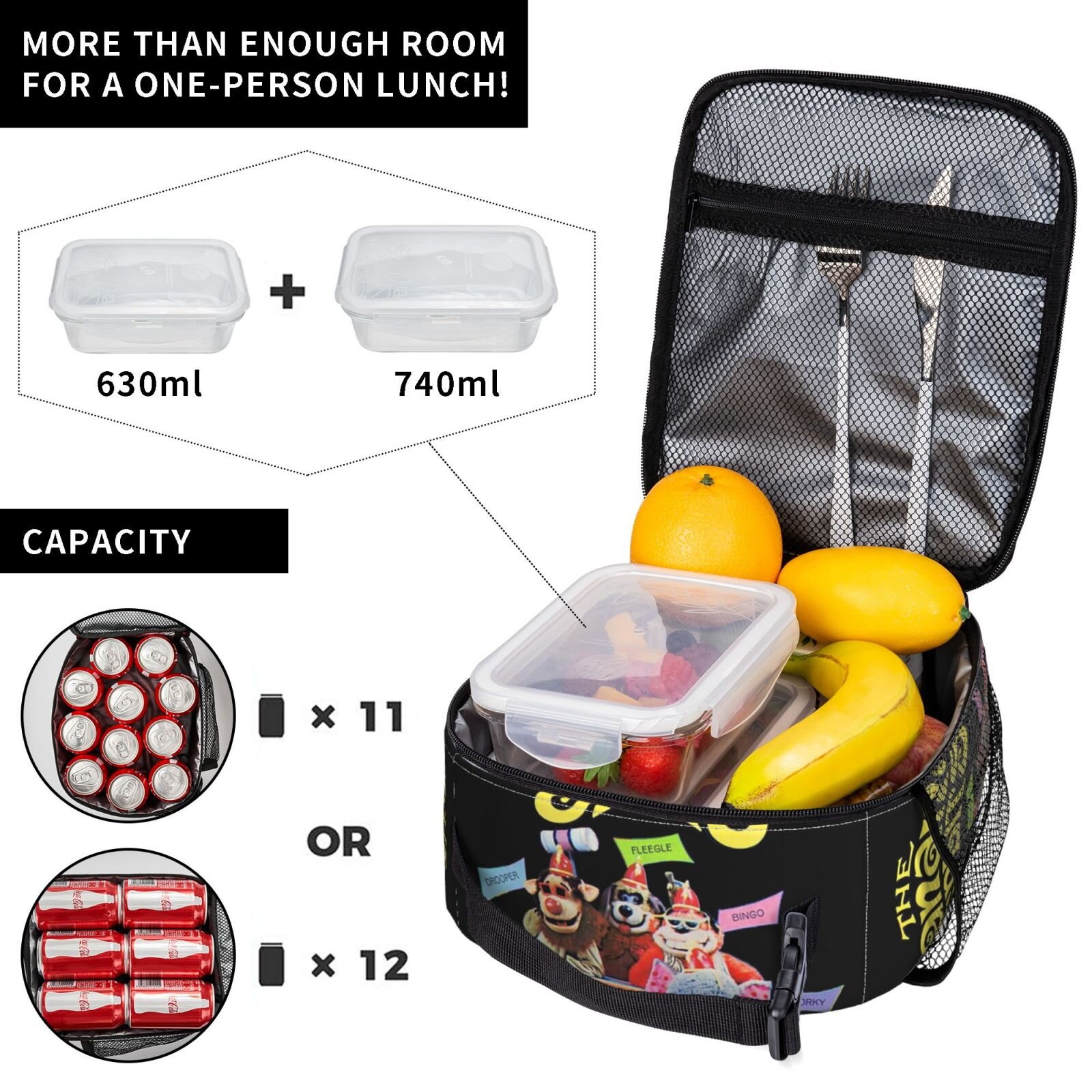 Lunch Bag The Banana Splits Retro Cast - Drooper Fleegle Bingo Snorky Tote Insulated Cooler Kids School Travel